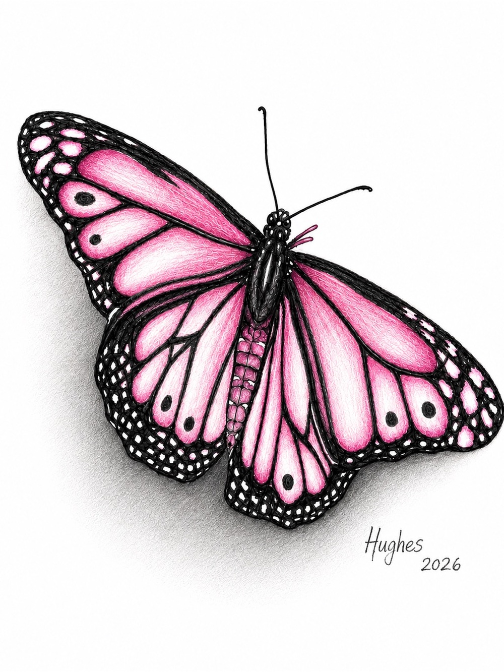 Pink Butterfly 8”x10” Wall Art | Graphite Pencil | Bedroom Bathroom Office Decor